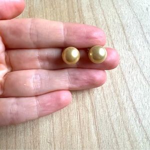 Vintage 10mm round champagne faux pearl earrings on gold plated 925 silver